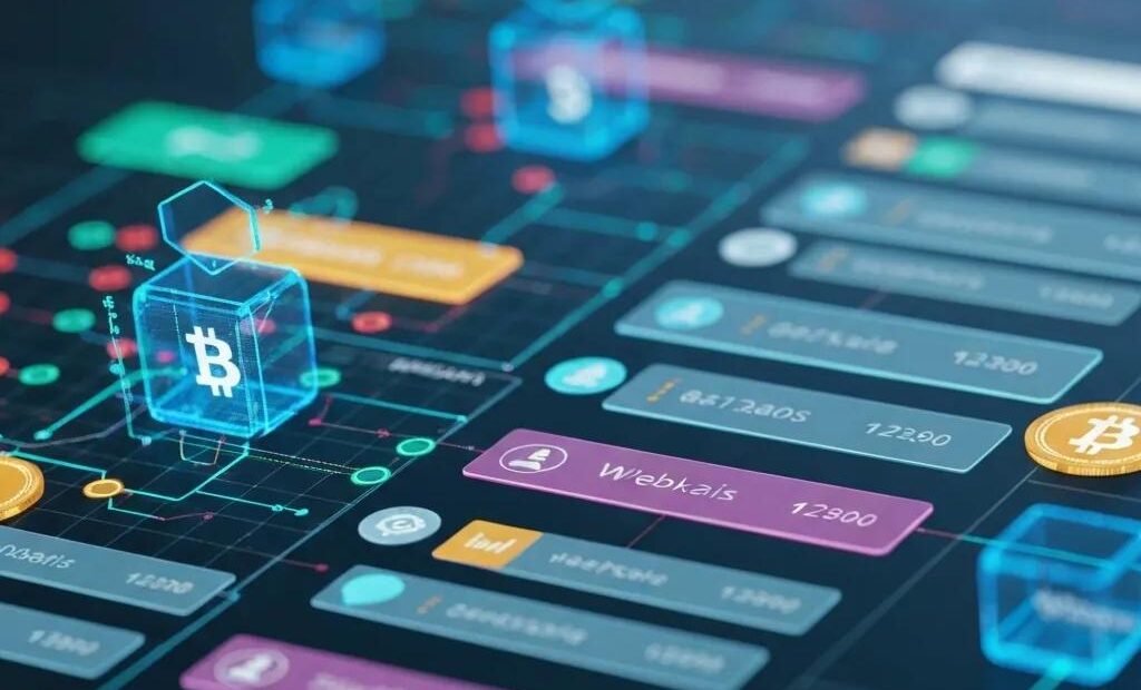 Futuristic digital landscape illustrating cryptocurrency and blockchain technology
