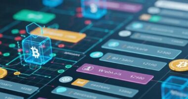 Futuristic digital landscape illustrating cryptocurrency and blockchain technology