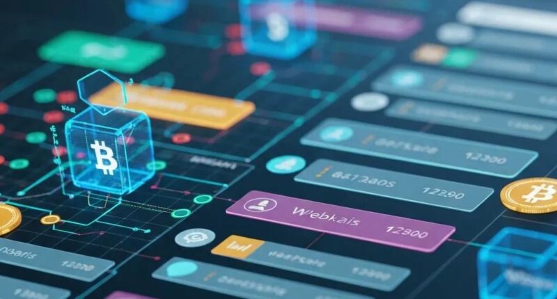 Futuristic digital landscape illustrating cryptocurrency and blockchain technology