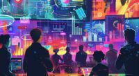 Diverse professionals collaborating in a modern office, surrounded by cryptocurrency data screens