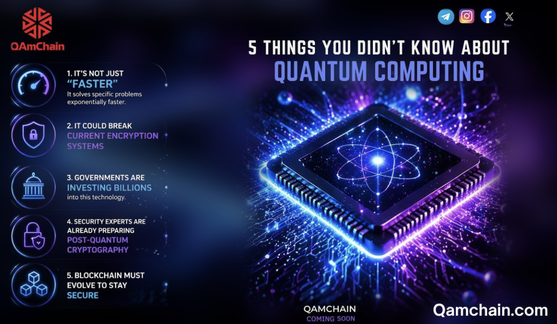 Quantum computing facts infographic on encryption and blockchain security